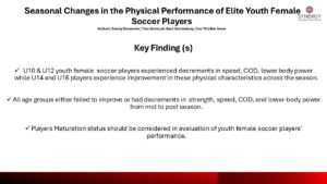 “Key findings: seasonal speed, COD, strength and power changes in youth female soccer”