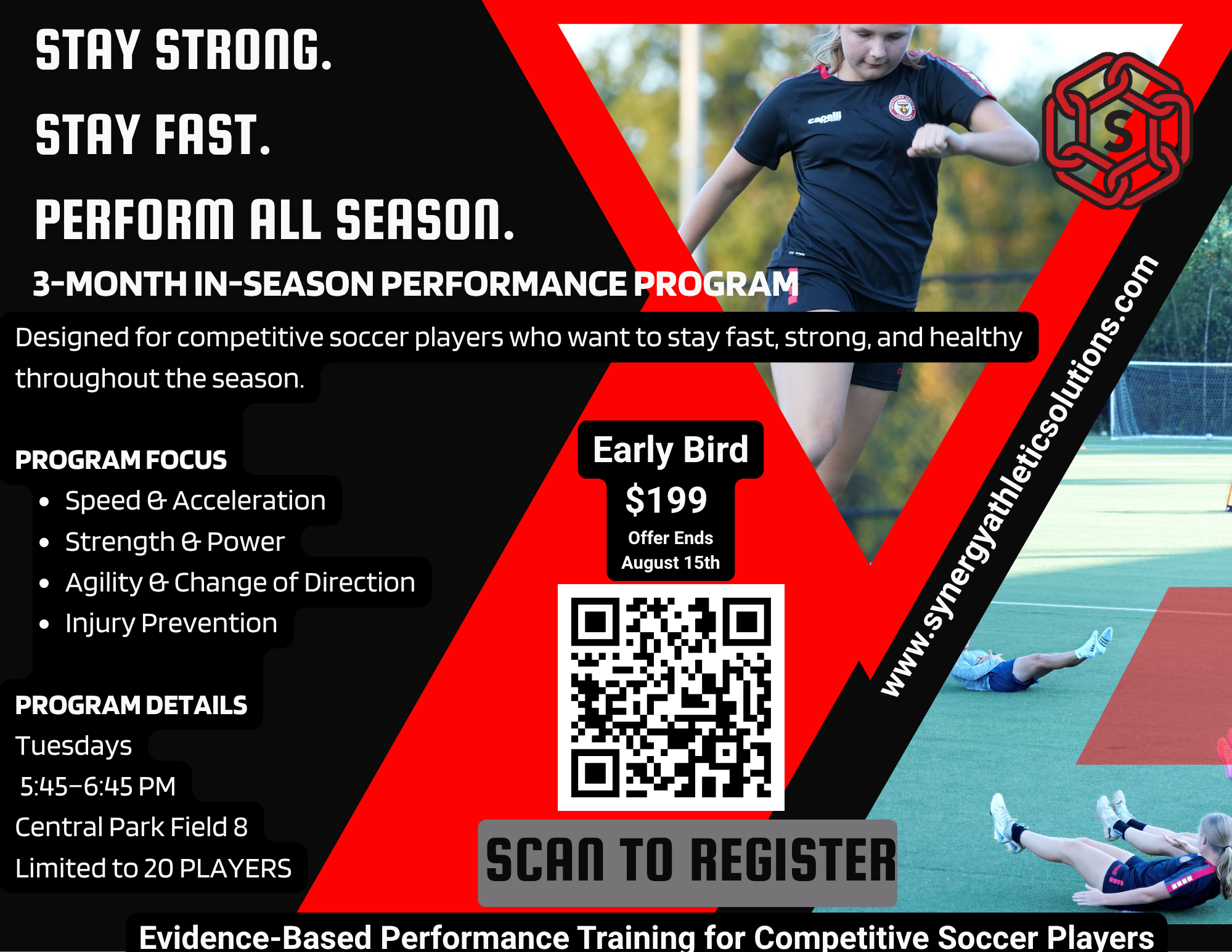 3-Month In-Season Performance Program | Synergy Athletic Solutions 3-Month in-season soccer performance program for competitive players in Newnan, GA featuring speed, strength, agility, and injury prevention training by Synergy Athletic Solutions.