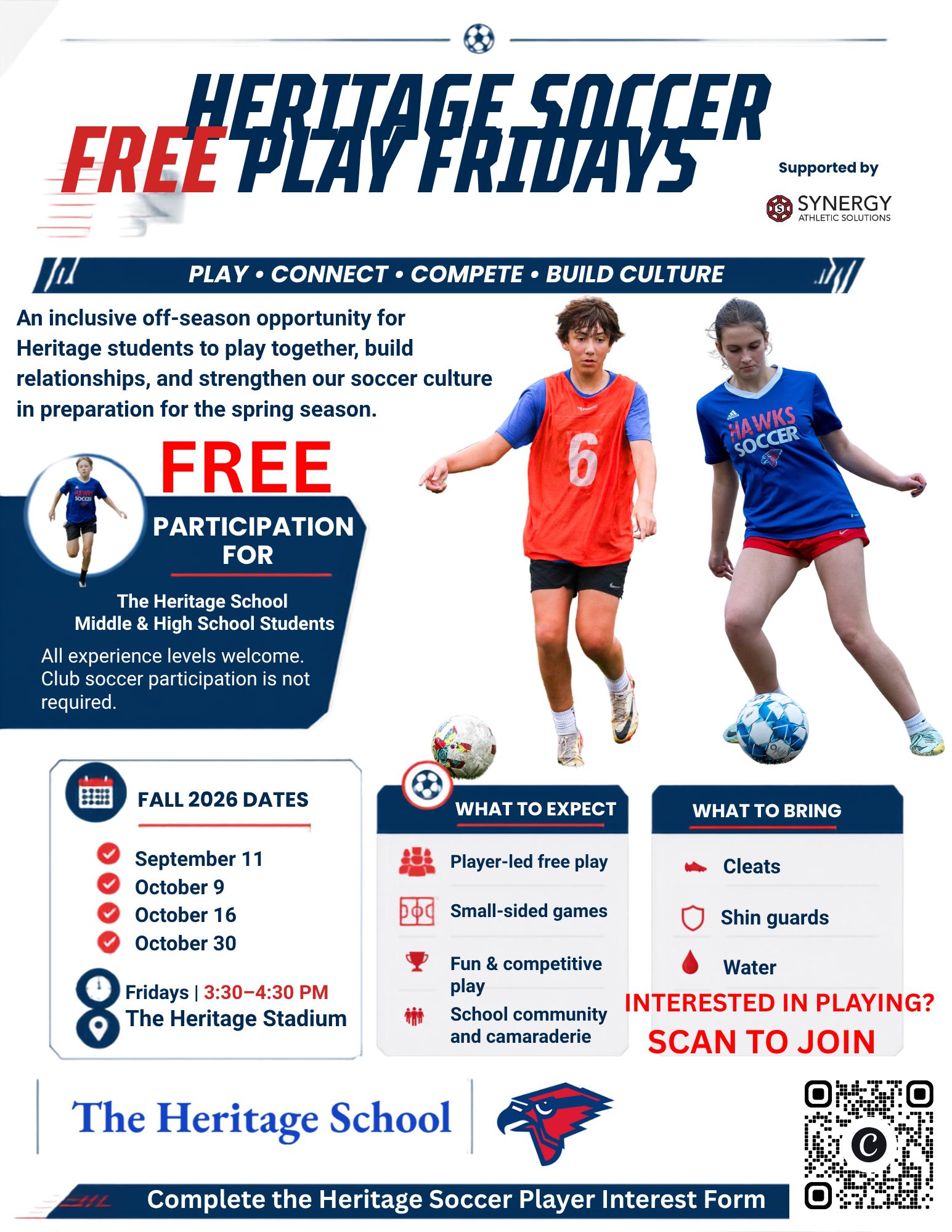 Heritage Soccer Free Play Fridays for middle and high school students at The Heritage School in Newnan, Georgi